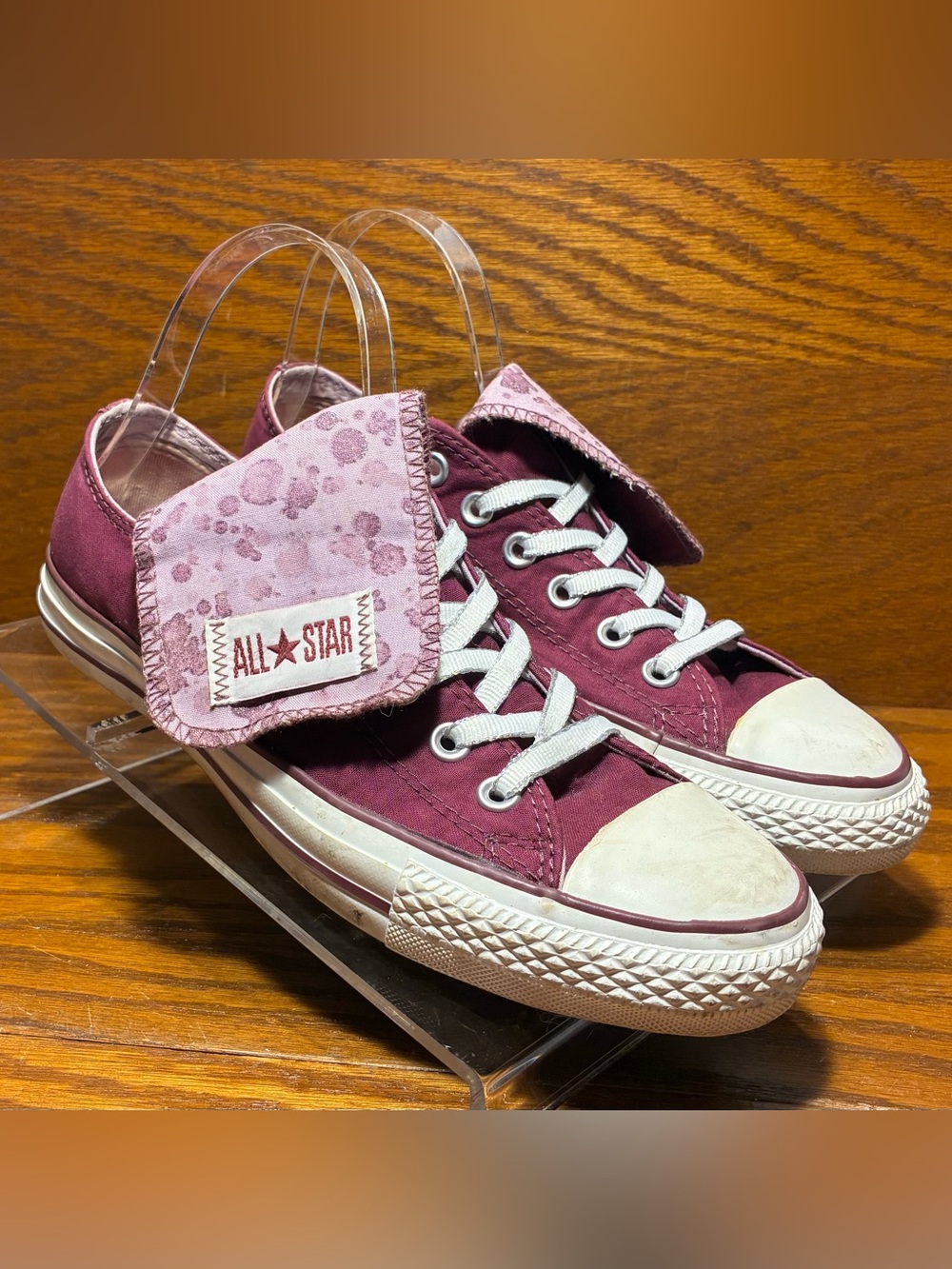 Y2K Converse Snap Tongue Plum Purple Canvas Metallic Accent Sneakers Women’s 8